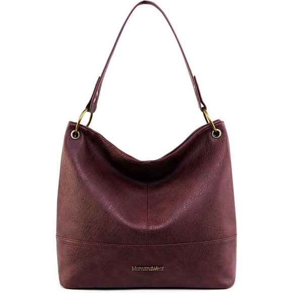Handbags - Women A-burgundy Brown Imported Zipper Ladies Shoulder Handbags with Back Pocket